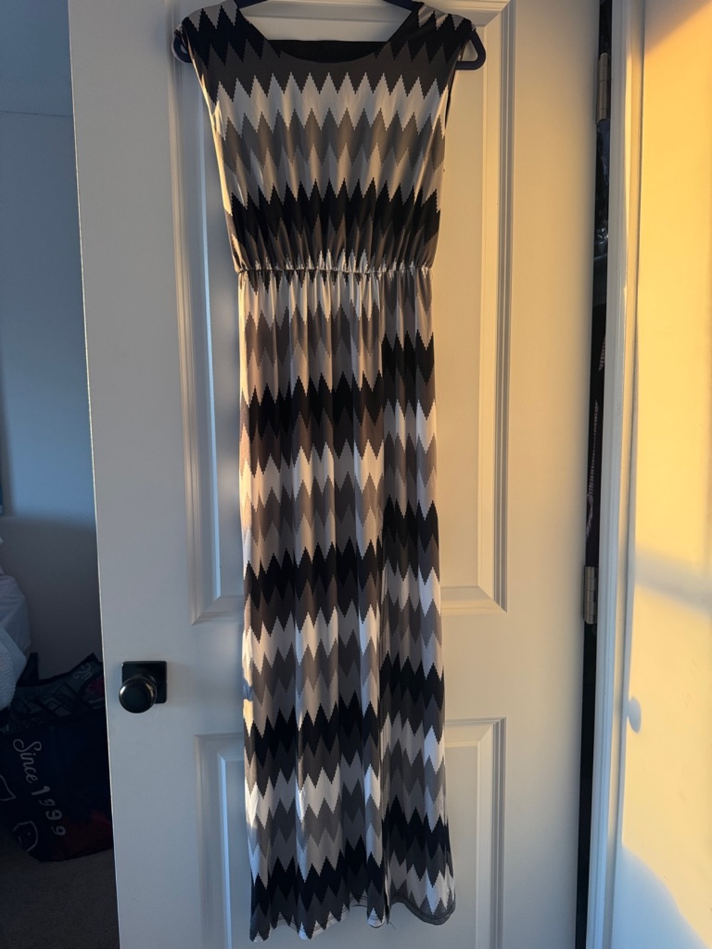 Black and Gray Chevron Maxi Dress -  Patterned Sleeveless Summer Dress